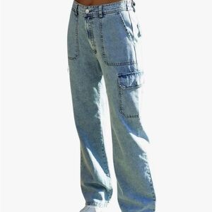 Light wash denim cargo pants